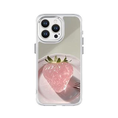 适用iPhone16Promax手机壳新款水晶草莓15plus镜面14Pro高级感13/12韩系ins风11Pro小众独特轻奢化妆补妆镜子