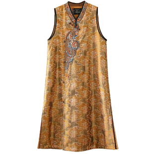 千椿物喜冬季新款国风马甲重工刺绣高定提花长款气质夹棉马夹女