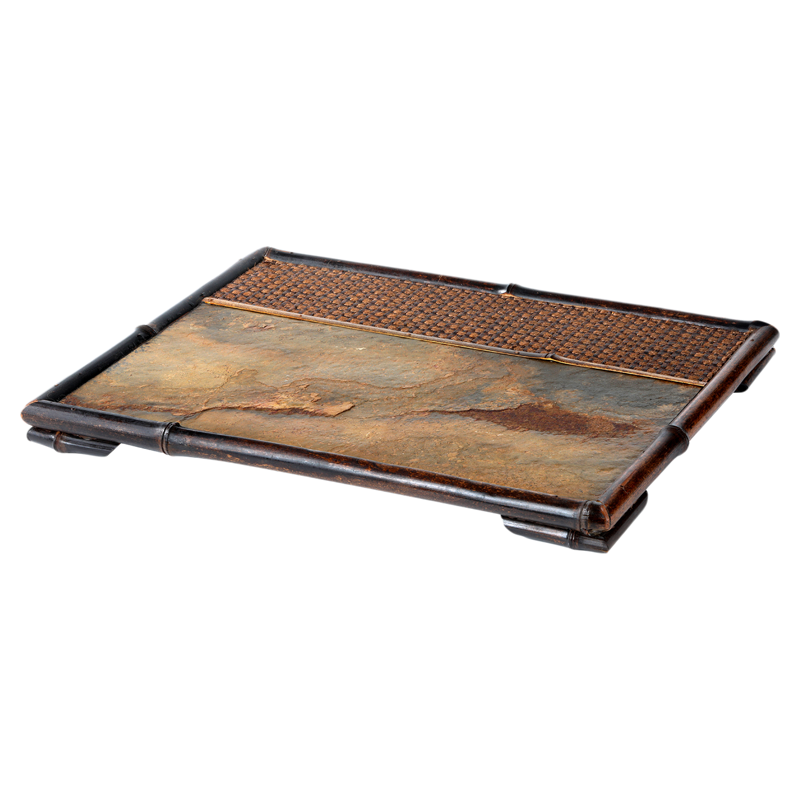 天然岩石茶盘紫竹石材茶台手工竹编干泡盘茶台壶承茶托茶具收纳盘