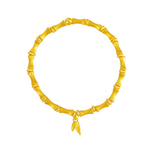 水贝黄金官方旗舰店足金999拉丝竹节金叶手串手链金饰送女友礼物