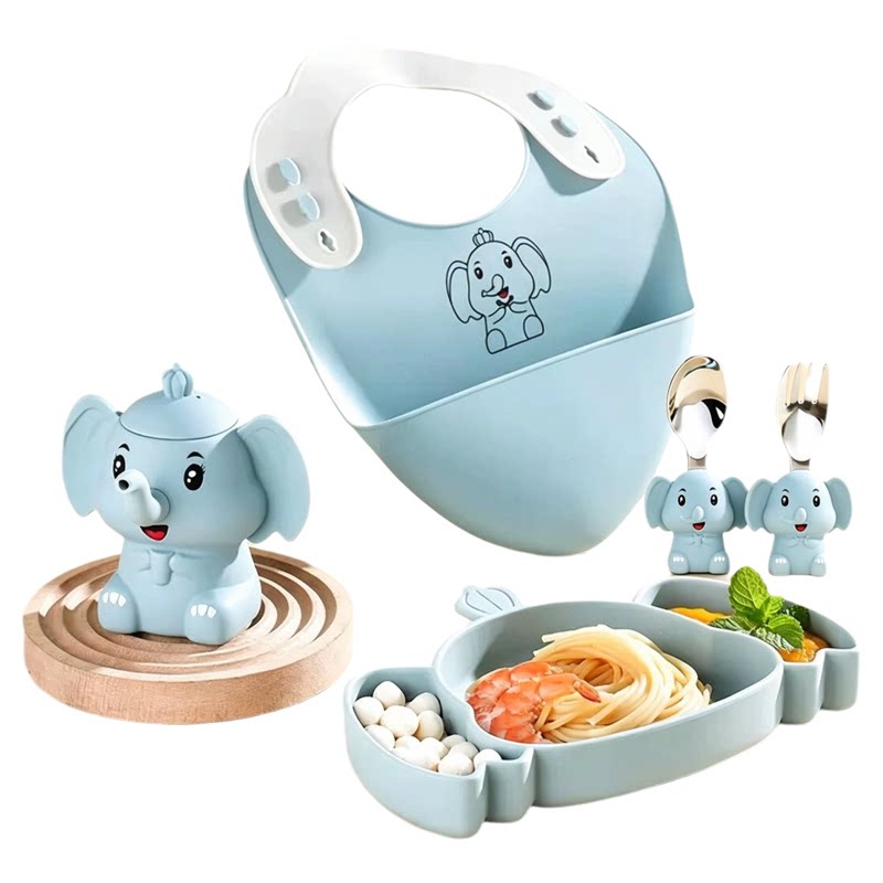 宝宝用餐好物餐盘辅食盘儿童硅胶食品级分格婴儿勺叉幼儿园喝水杯
