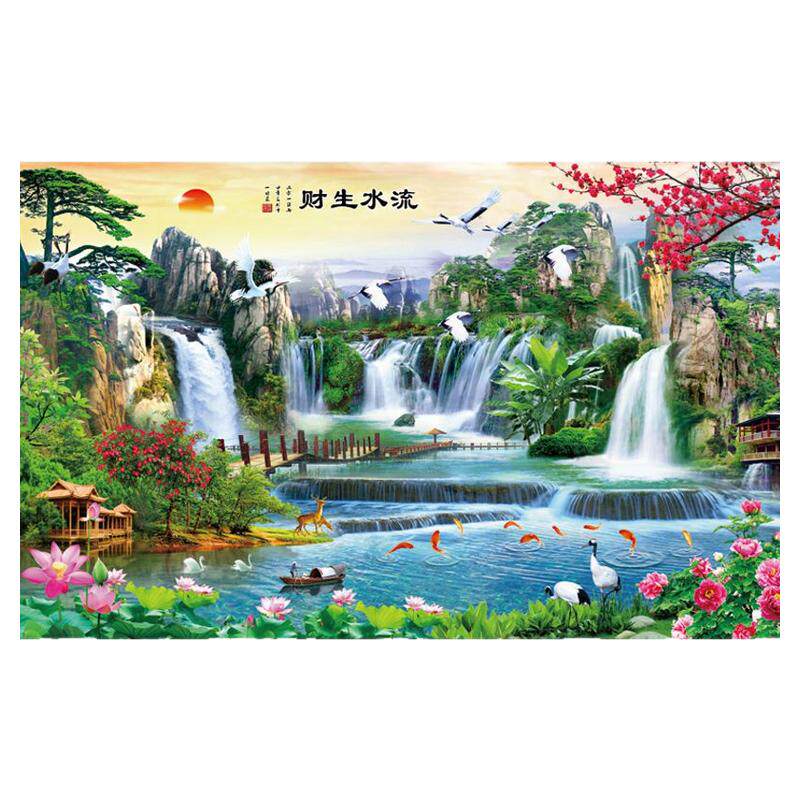 中式山水电视装饰墙布沙发背景墙