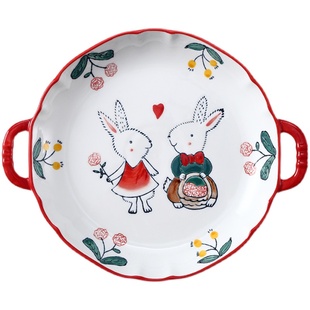 可爱卡通餐具饭碗面碗家用高脚碗菜盘饭盘早餐杯汤锅烤碗鱼盘简约