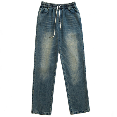 烦恼的Octopusl美式复古做旧水洗牛仔裤直筒宽松简约长裤子男秋冬