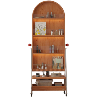 实木全身镜杂志架可移动穿衣镜樱桃木收纳架卧室化妆镜书房书架