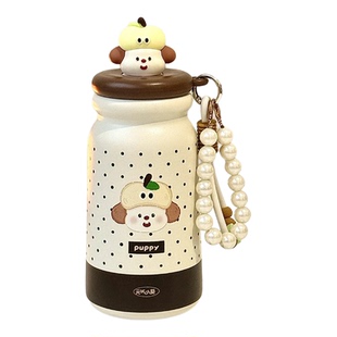 可爱小狗保温杯316不锈钢2025新款学生水杯带吸管杯子茶水分离