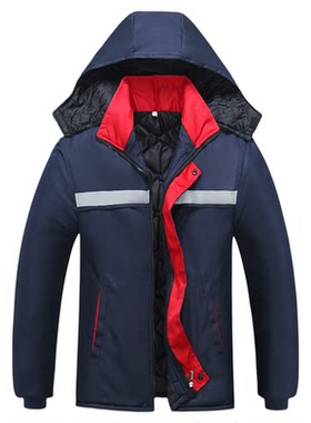 冬季劳保棉服男加棉加厚防寒保暖多口袋反光条劳保干活工作棉衣