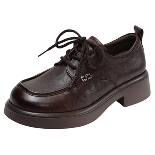 乐福鞋女2026新款单鞋真牛皮百搭配裙子的小皮鞋 英伦风复古增高