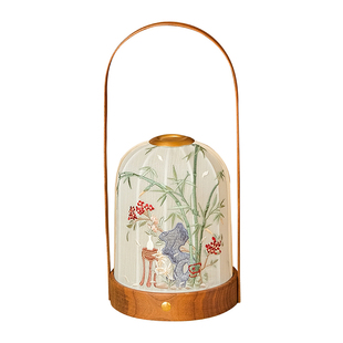 物几空间原创苏绣宋代美学《园中景梦竹》茶席书房黑胡桃木手提灯