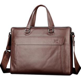 七匹狼手提包男商务公文包真皮大容量头层牛皮手拿单肩斜挎包男包