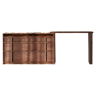 北美黑胡桃木卧室斗柜一体梳妆台纯实木主卧极简骨骼线化妆桌