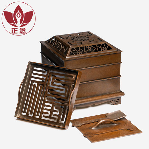 庆松堂苏工铜炉名家胡庆松制紫铜复古冰梅印香炉香道打香篆熏香炉