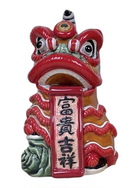美陶电视柜舞狮陶瓷中式醒狮摆设