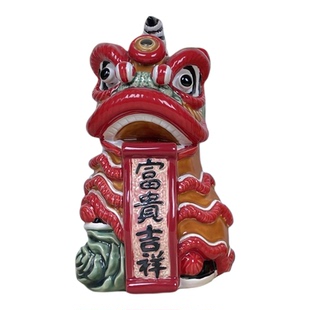 美陶《狮舞升平》石湾公仔 客厅电视柜中式陶瓷醒狮工艺礼品摆件
