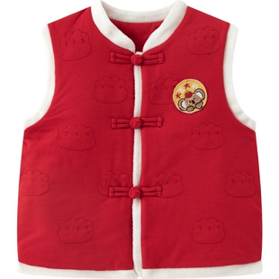 aqpa爱帕儿童婴幼儿马甲夹棉保暖棉服秋冬新年红白天背心坎肩外穿