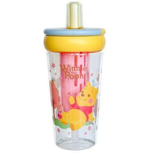 正版小熊维尼玻璃水杯夏日新款可爱吸管杯卡通饮水杯茶水分离杯