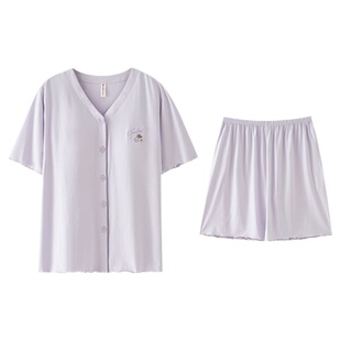 莫代尔睡衣女款夏季新款带胸垫可外穿紫色睡服冰丝凉感家居服套装