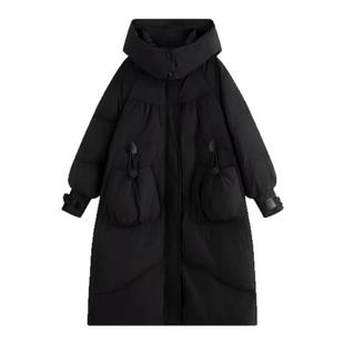 鸭鸭羽绒服女2023年冬季新款中长款可脱卸针织连帽披肩时尚外套KL