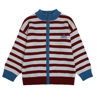 男童毛衣儿童针织衫开衫外套2025新款男孩条纹上衣线衣加绒加厚冬