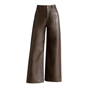 九分裤小个子皮裤高腰阔腿裤宽松休闲裤显瘦直筒裤子2025秋冬新款