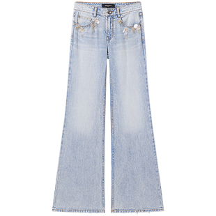 Miss Sixty2025夏季新款含莱赛尔牛仔裤女重工钉珠亮片微喇叭裤