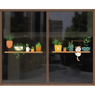 小熊猫装饰贴画玻璃贴纸橱窗花厨房客厅小心玻璃防撞门提示静电贴