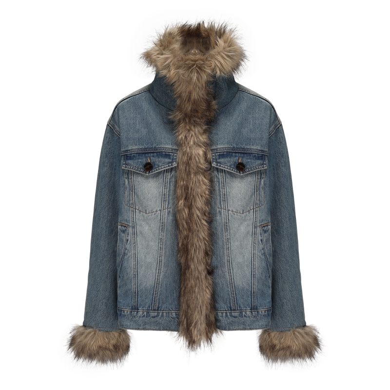 IF BY LAND设计师品牌LOOKNOW秋冬水洗牛仔仿皮草棉服保暖外套女