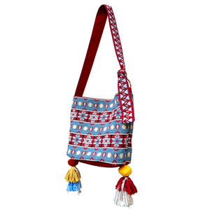 蓝狩札记~波普先生原创水桶包波西米亚嬉皮帆布大容量旅行斜挎包