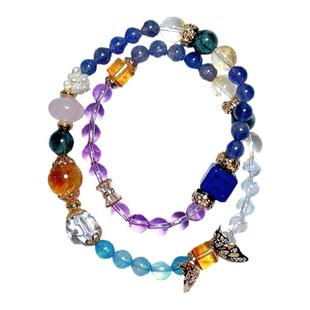 星际守护系列 |双层水晶手链堇青石紫水晶海蓝宝白托帕鹰眼石手串