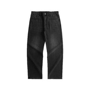 黑色水洗复古直筒牛仔裤男士冬季新款宽松大码加绒加厚休闲长裤子