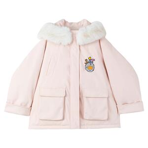 KEIKO环保狐狸毛领粉色派克服