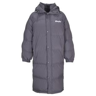 sieyiu2024年新款冬季过膝中长款灰色连帽宽松白鸭绒羽绒服外套女