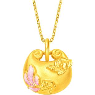 周大福SOINLOVE 十里红妆锦鲤戏莲胖福福袋黄金吊坠生日礼物