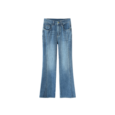 腿型美化术~！高腰微喇叭牛仔裤