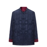 双面穿唐装男蚕丝新中式夹克套装国风上衣秋春加厚提花外套莱赛尔