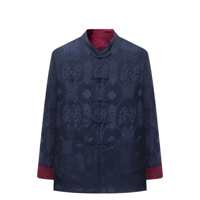 双面穿唐装男桑蚕丝中式改良套装