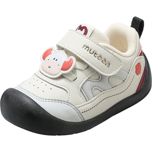 牧童学步鞋春秋新款皮面女宝宝卡通稳护鞋婴幼儿软底轻便男童鞋子