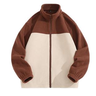 NN真维斯双面摇粒绒外套男冬季加绒加厚保暖美式撞色立领开衫男款