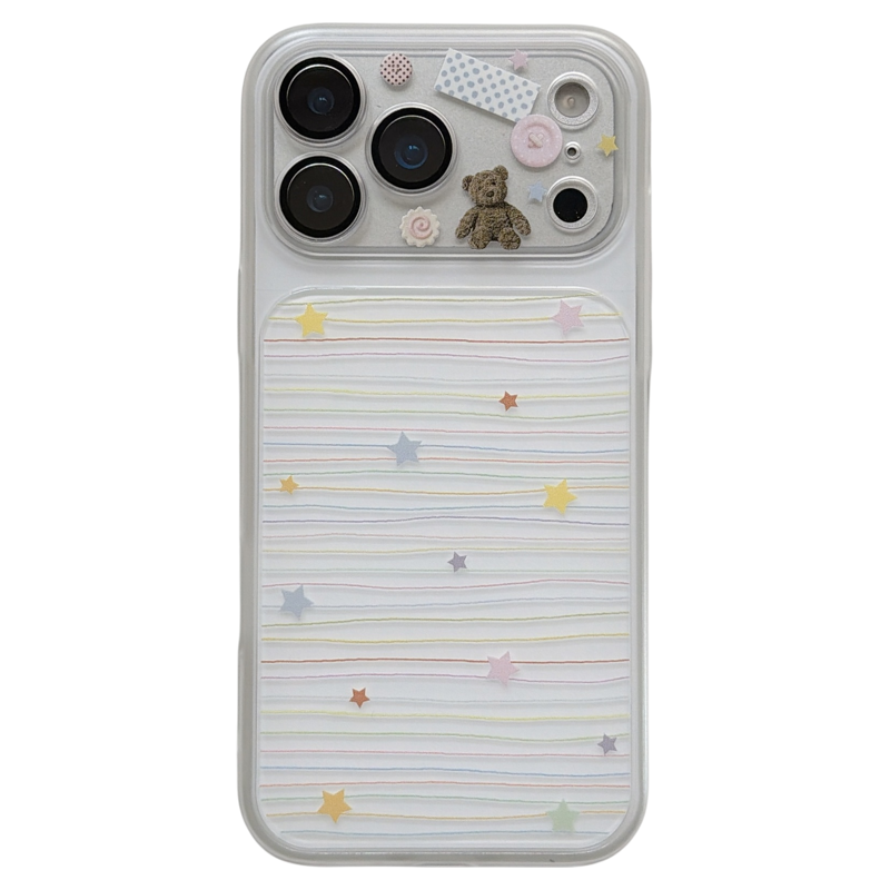 jze简约可爱彩色条纹星星小熊ins韩系适用苹果17ProMax手机壳iphone15新款16pro女款17pro二合一14防摔手机套
