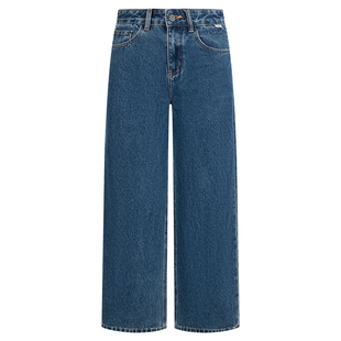 几何单元窄版阔腿直筒牛仔裤女款经典蓝色高腰宽松显腿长拖地裤子