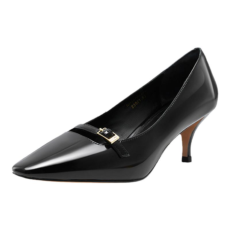 【断码清仓】Nine West/玖熙春季新款高跟鞋女方头漆皮细跟单鞋女