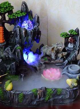 客厅鱼缸桌面假山流水喷泉风水轮落地办公室内招财加湿器盆景摆件