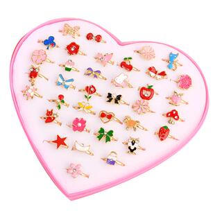 儿童戒指女公主可爱钻石宝石水晶卡通戒指活口可调节宝宝礼物饰品