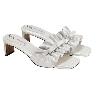 fed法式凉拖夏季新款女鞋粗跟一字拖褶皱外出拖鞋女款S0602-YA758