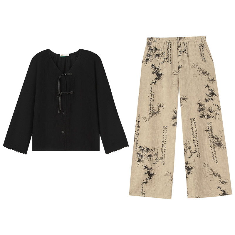 妮狄娅纯棉国风韵味家居服套装女