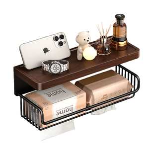 胡桃木卫生间厕纸盒免打孔厕所洗手间纸巾盒抽纸卫生纸收纳置物架