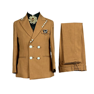 租赁男童礼服小主持人出租儿童英伦风美拉德咖啡色高端品质西装潮