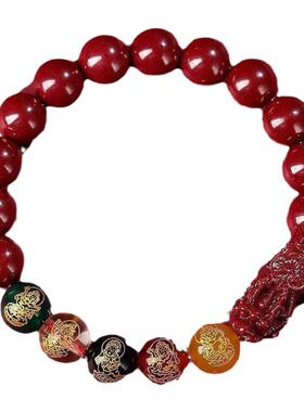五路财神转运手链天然朱砂手串紫金砂本命年女貔貅手链男士饰品