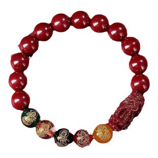 五路财神转运手链天然朱砂手串紫金砂本命年女貔貅手链男士饰品