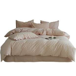 新款粉色纯棉磨毛床上四件套轻奢高级感主卧室冬加厚a类床单被套